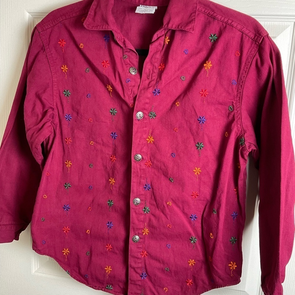 Vintage Boho Embroidered Button-Down top Made in USA M - Picture 4 of 9